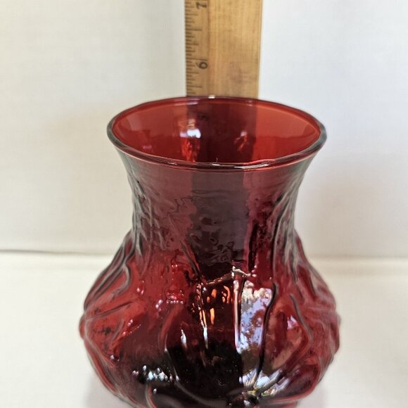 Anchor Hocking Rainflower Ruby Vase 5.5" floral red glass raised relief cosmos - Picture 11 of 12